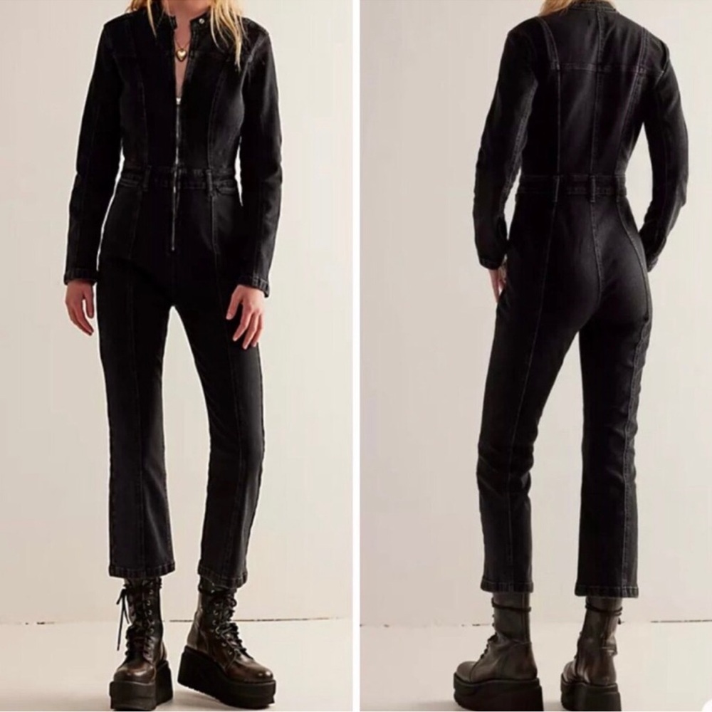 Free People We The Free Jaded One-Piece Denim Jumpsuit in Black | MEDIUM NWT